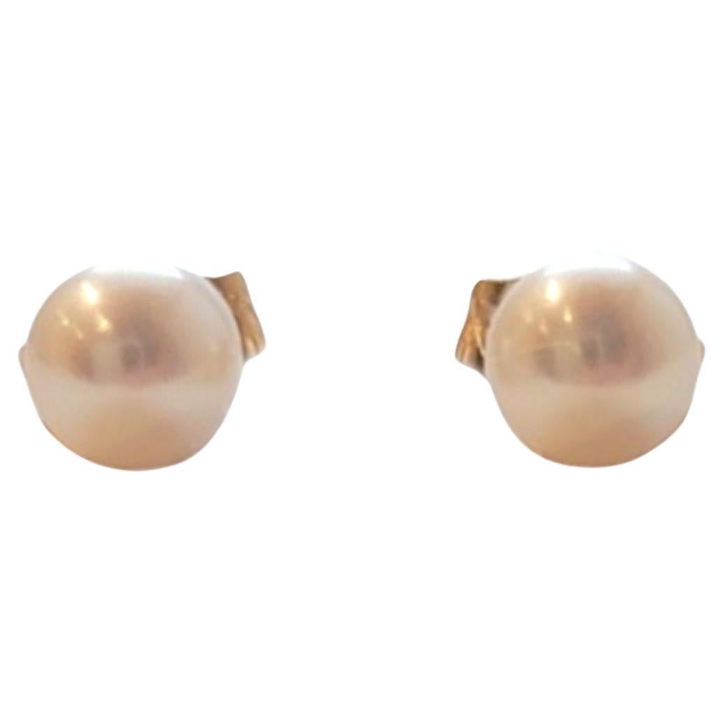 14K Yellow Gold Pearl Stud Earrings #18281