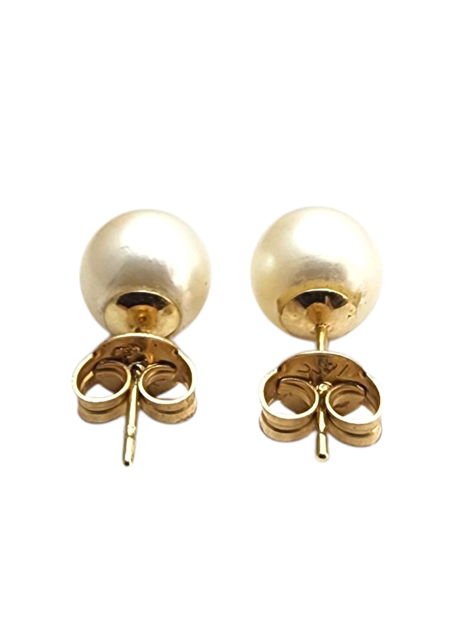 Women's 14K Yellow Gold Pearl Stud Earrings #22872 For Sale