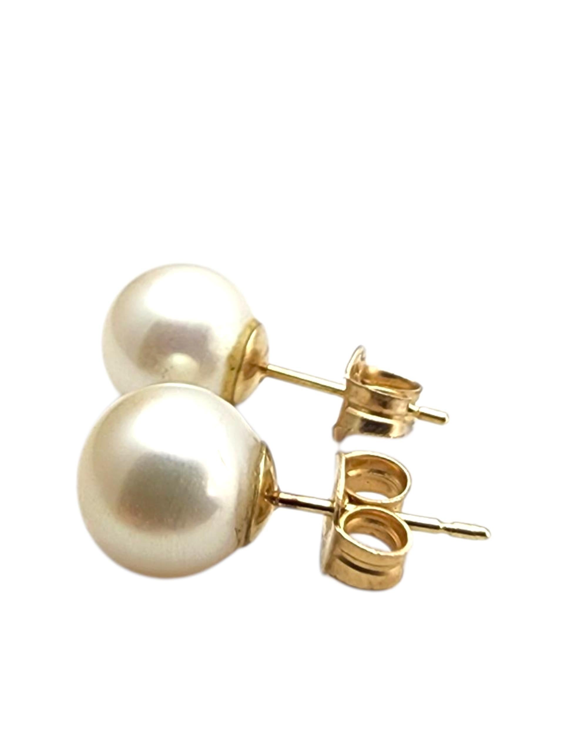 14K Yellow Gold Pearl Stud Earrings #22872 For Sale 1