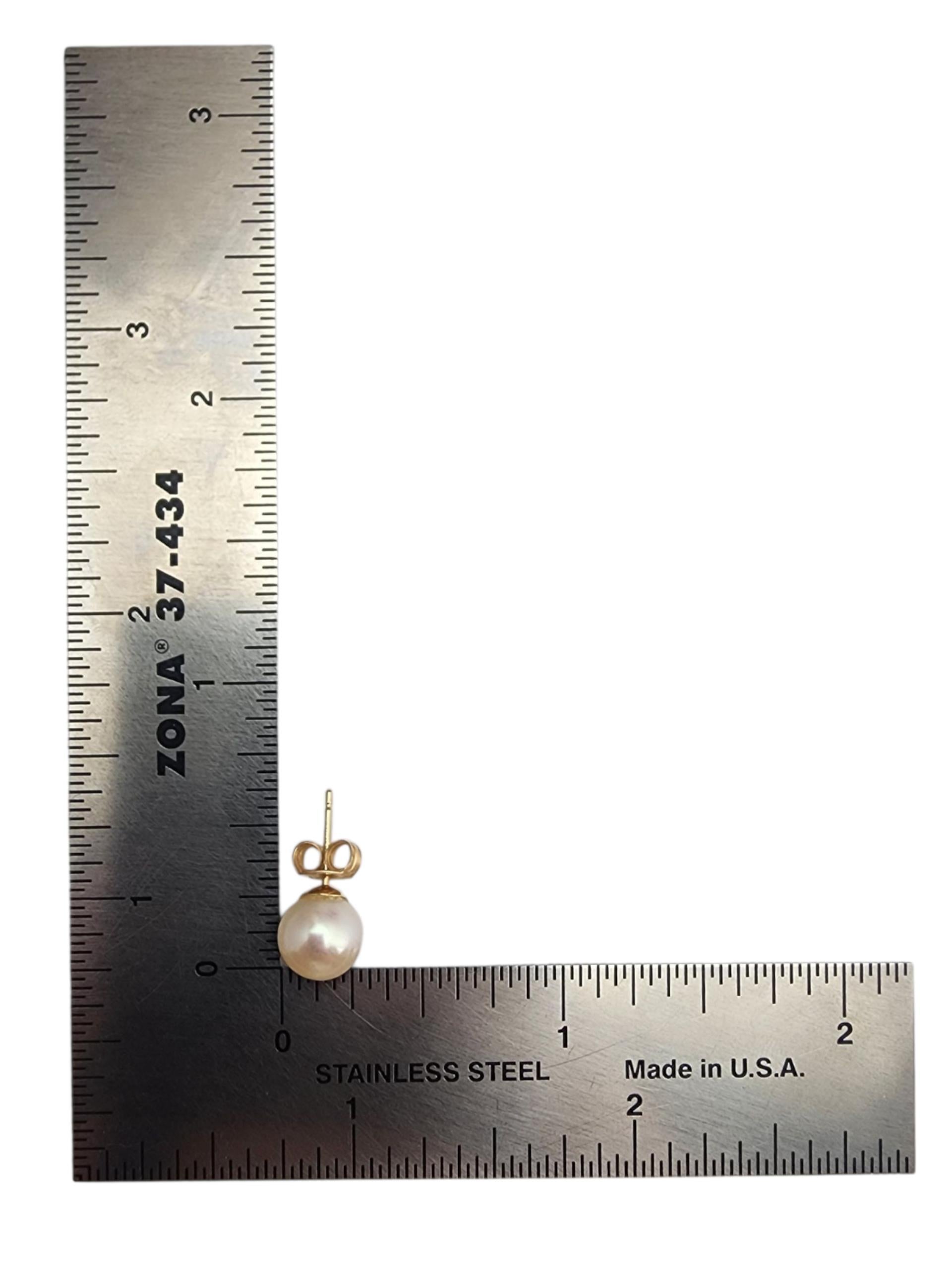 14K Yellow Gold Pearl Stud Earrings #22872 For Sale 3