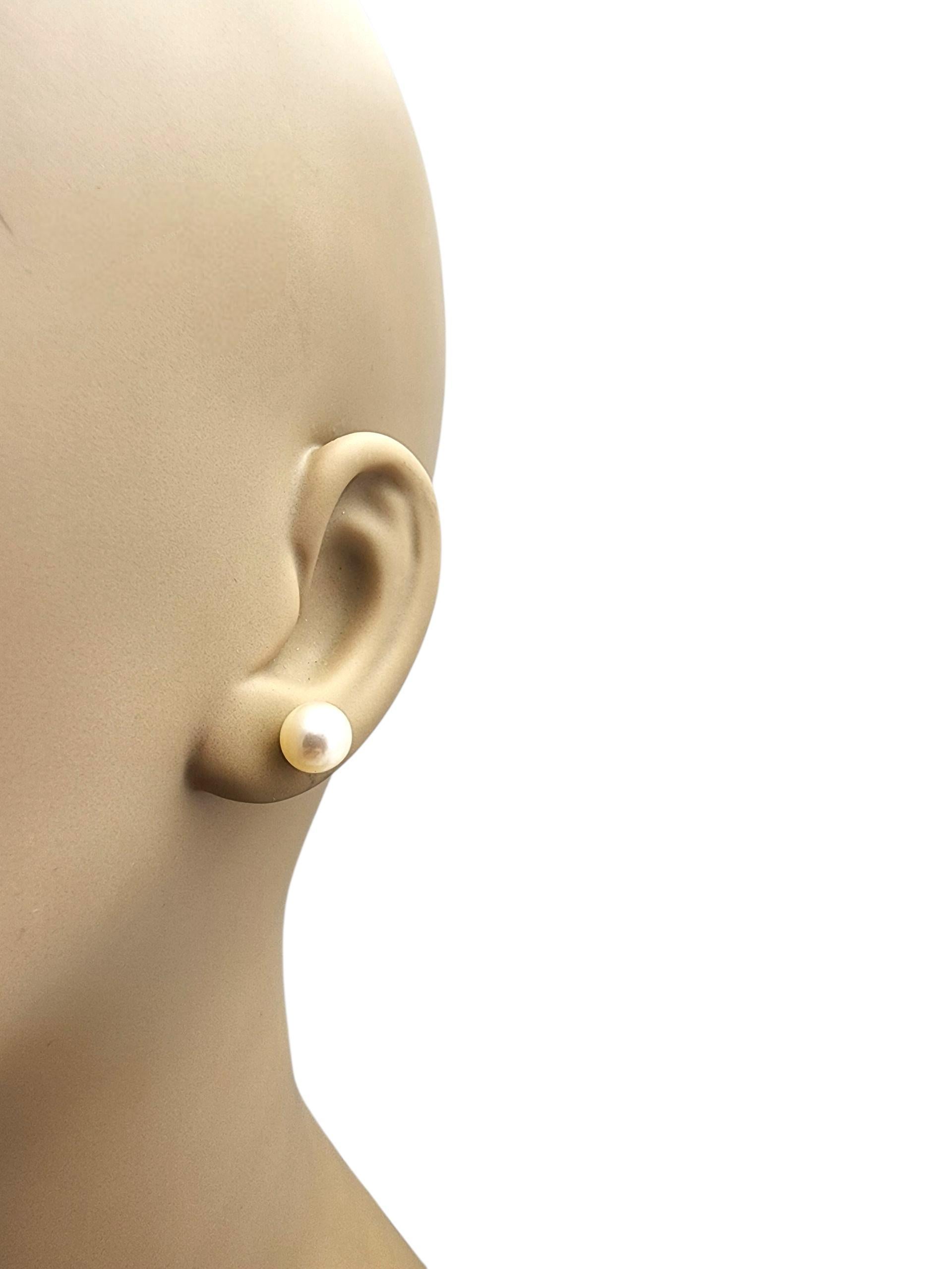 14K Yellow Gold Pearl Stud Earrings #22872 For Sale 4
