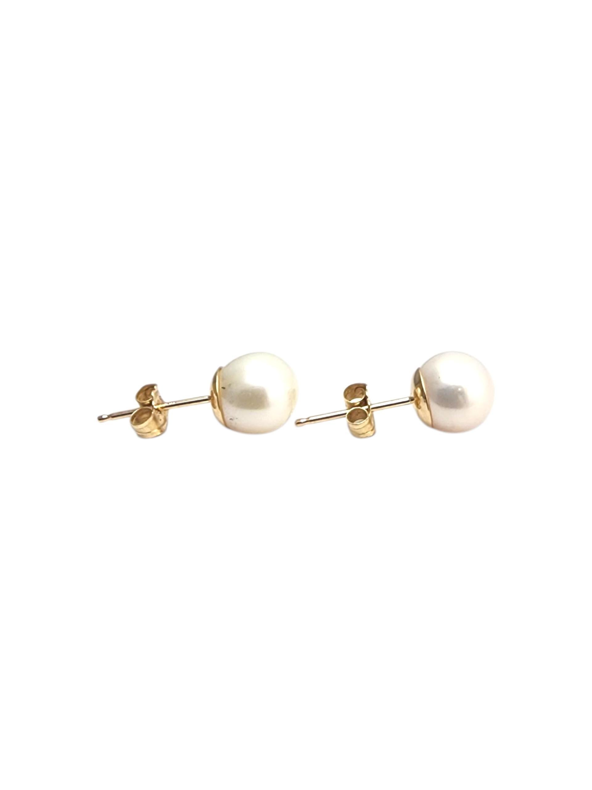 14K Yellow Gold Pearl Stud Earrings #22888 For Sale 1