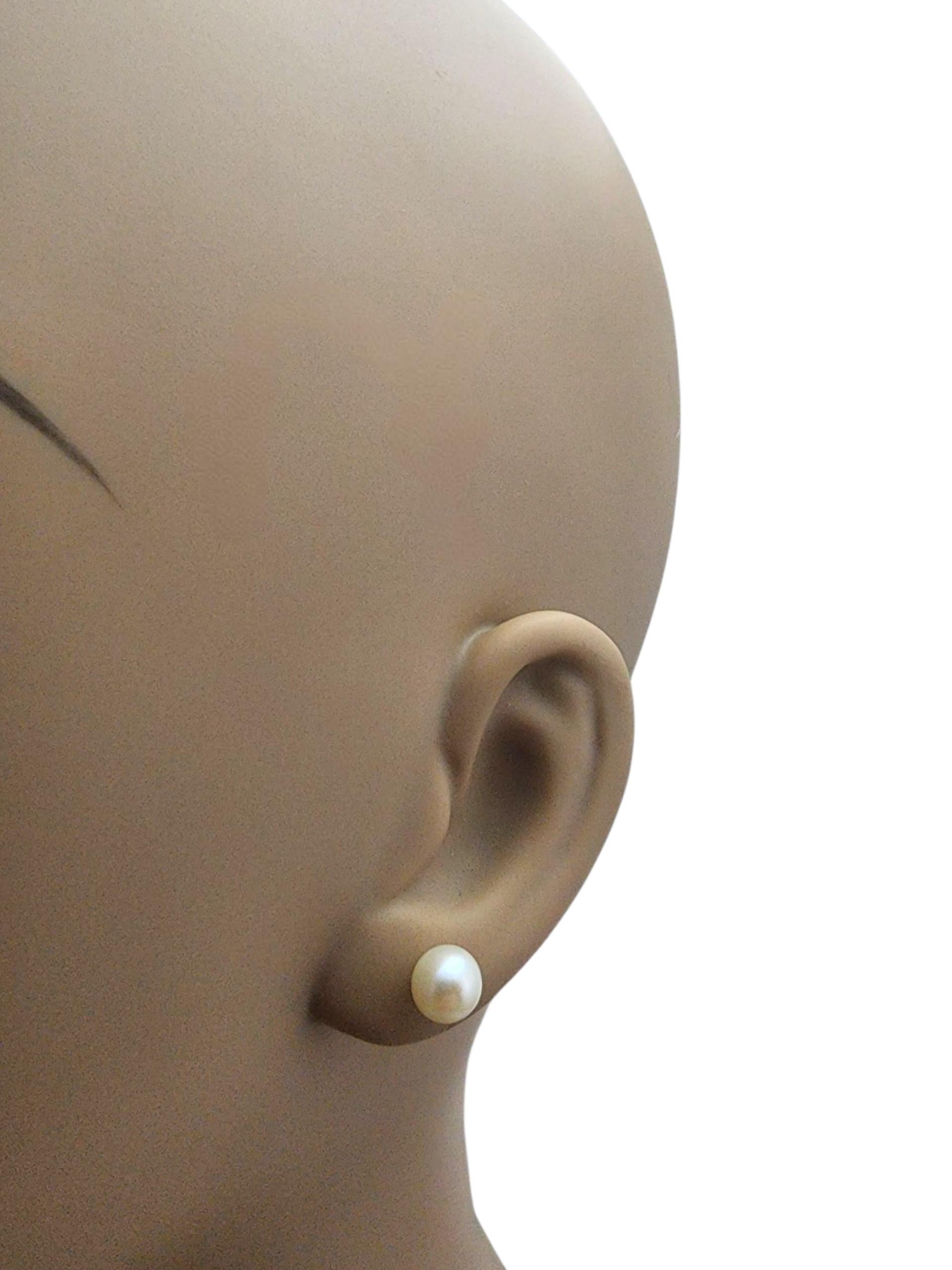14K Yellow Gold Pearl Stud Earrings #22888 For Sale 4