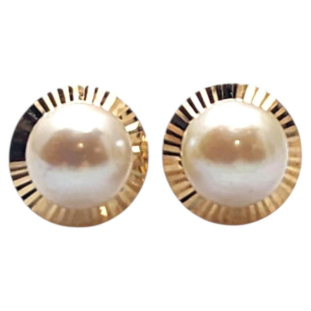 14K Yellow Gold Pearl Stud Earrings #25694