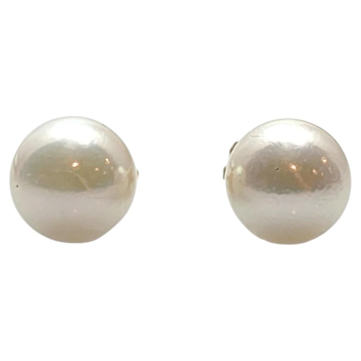 Boucles d'oreilles à clous en or jaune 14 carats avec perles #25778 en vente