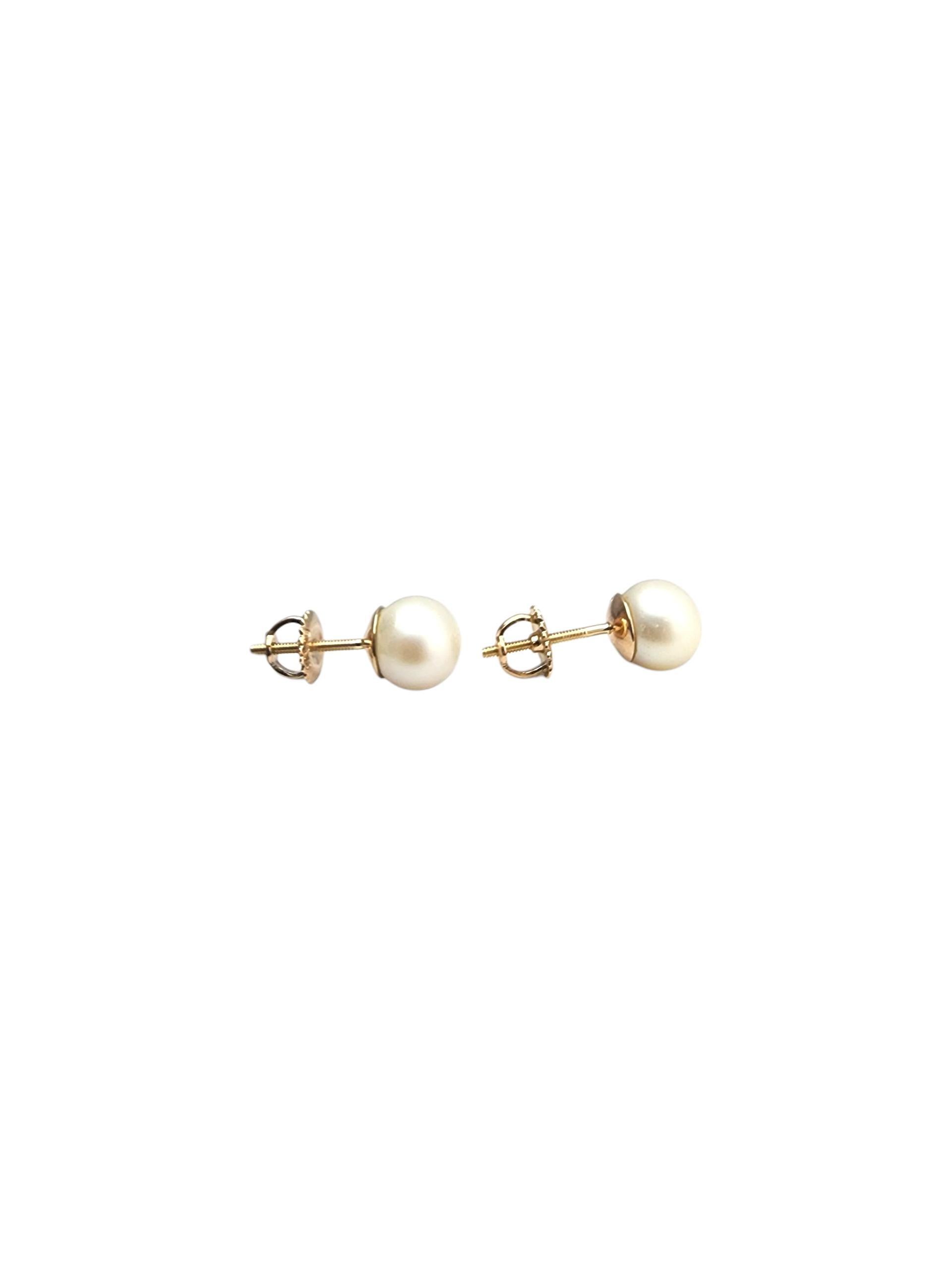 Women's 14K Yellow Gold Pearl Stud Earrings/Screw Backs #22889 For Sale