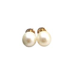14K Yellow Gold Pearl Stud Earrings/Screw Backs #22889