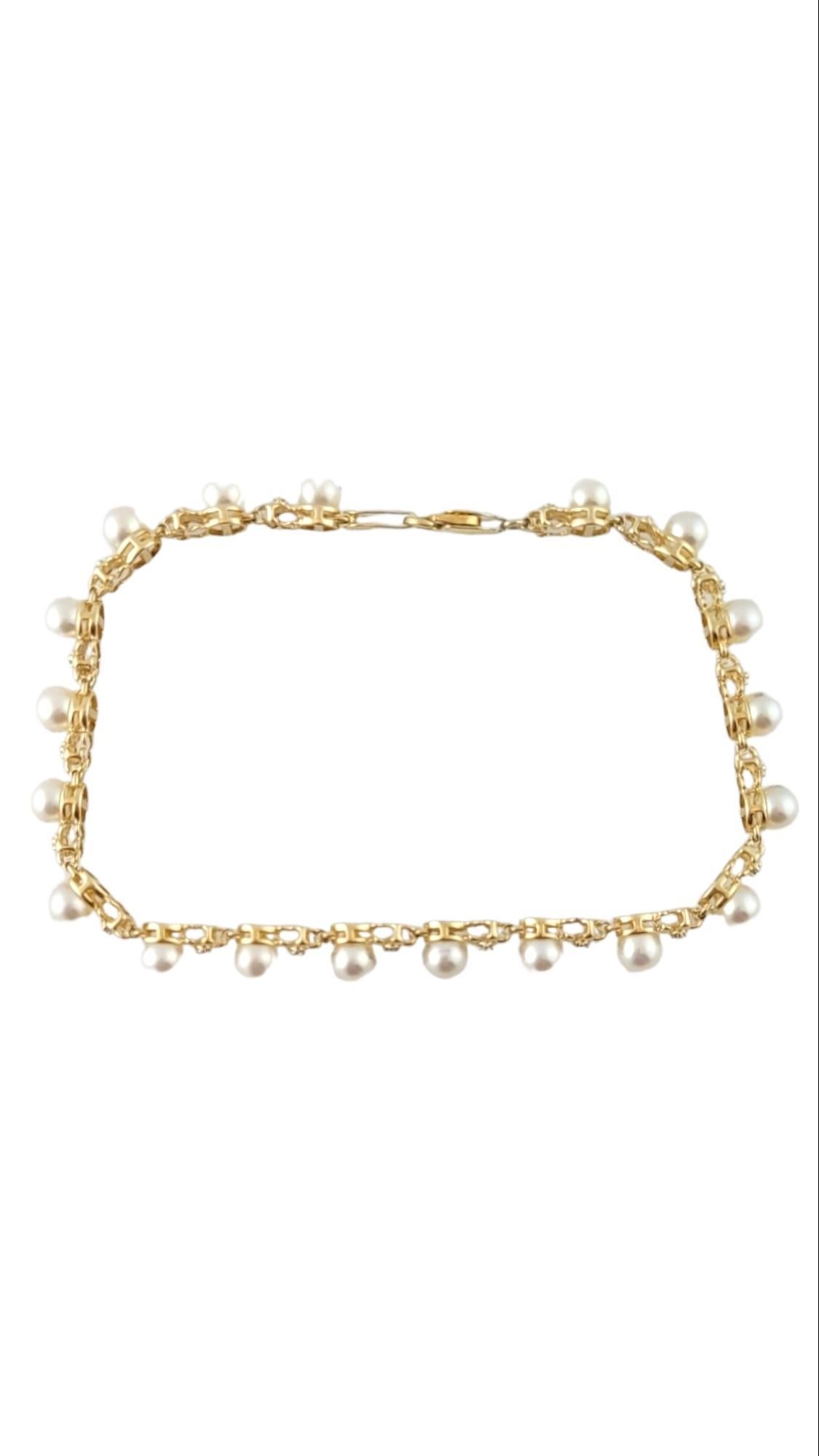 Round Cut 14K Yellow Gold Pearl Tennis Bracelet #15200 For Sale