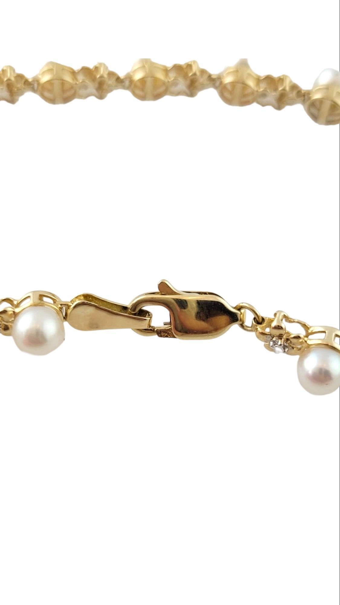 14K Yellow Gold Pearl Tennis Bracelet #15200 In Good Condition For Sale In Washington Depot, CT