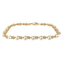 14K Yellow Gold Pearl Tennis Bracelet #15200
