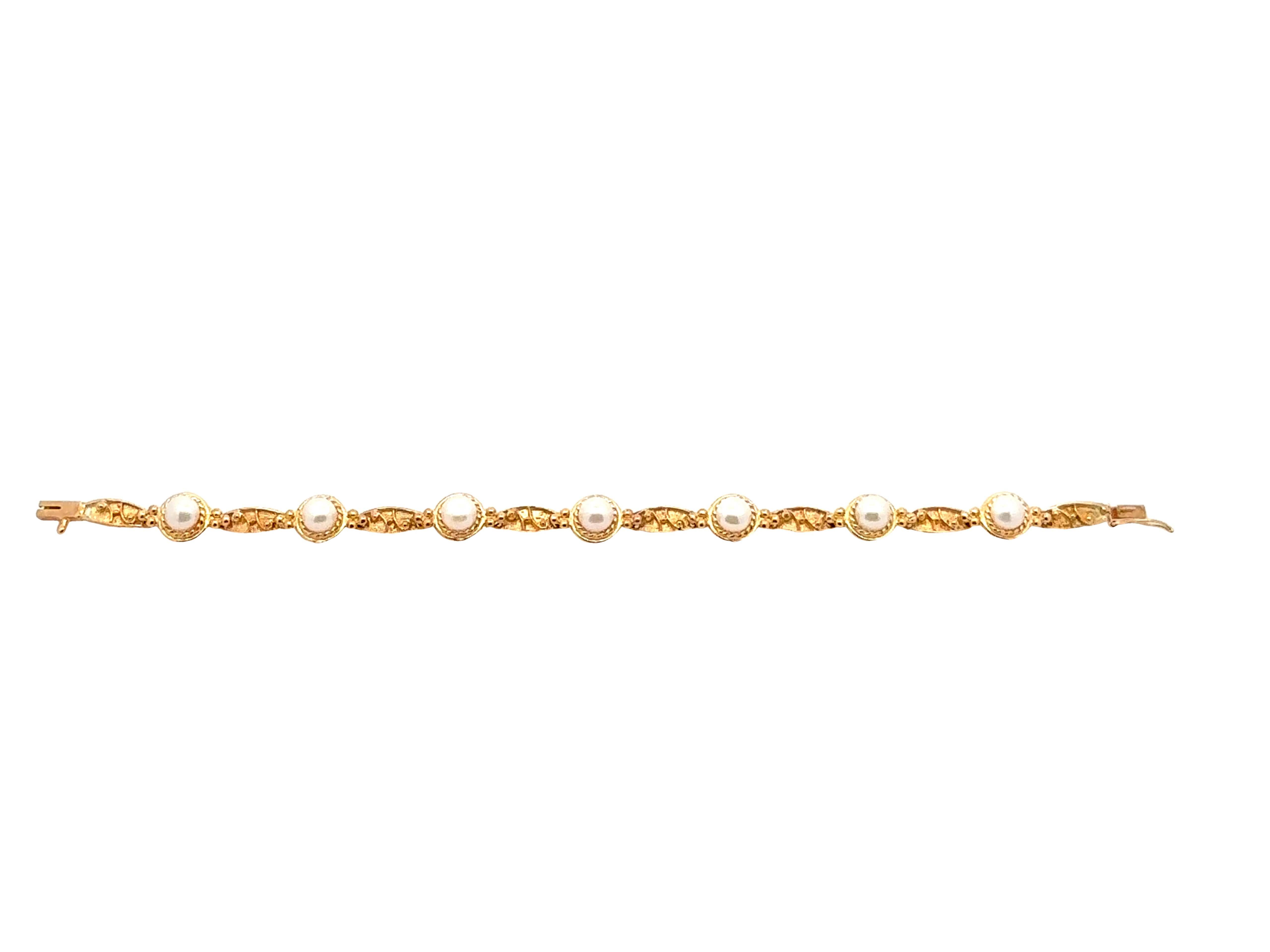 14k Yellow Gold Pearl Tennis Bracelet For Sale 1