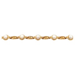 Retro 14k Yellow Gold Pearl Tennis Bracelet