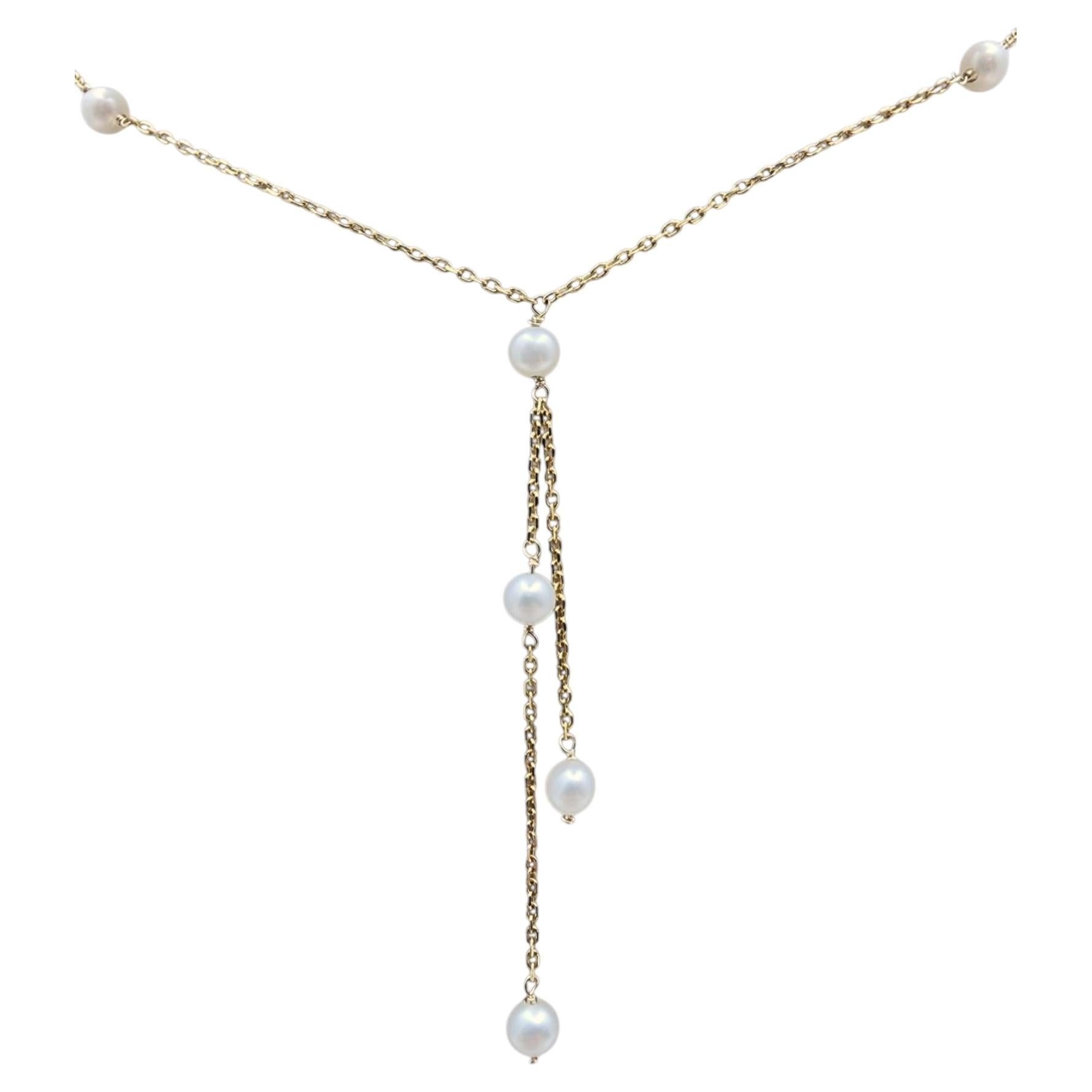 14K Yellow Gold Pearl Y Necklace 20" #25661