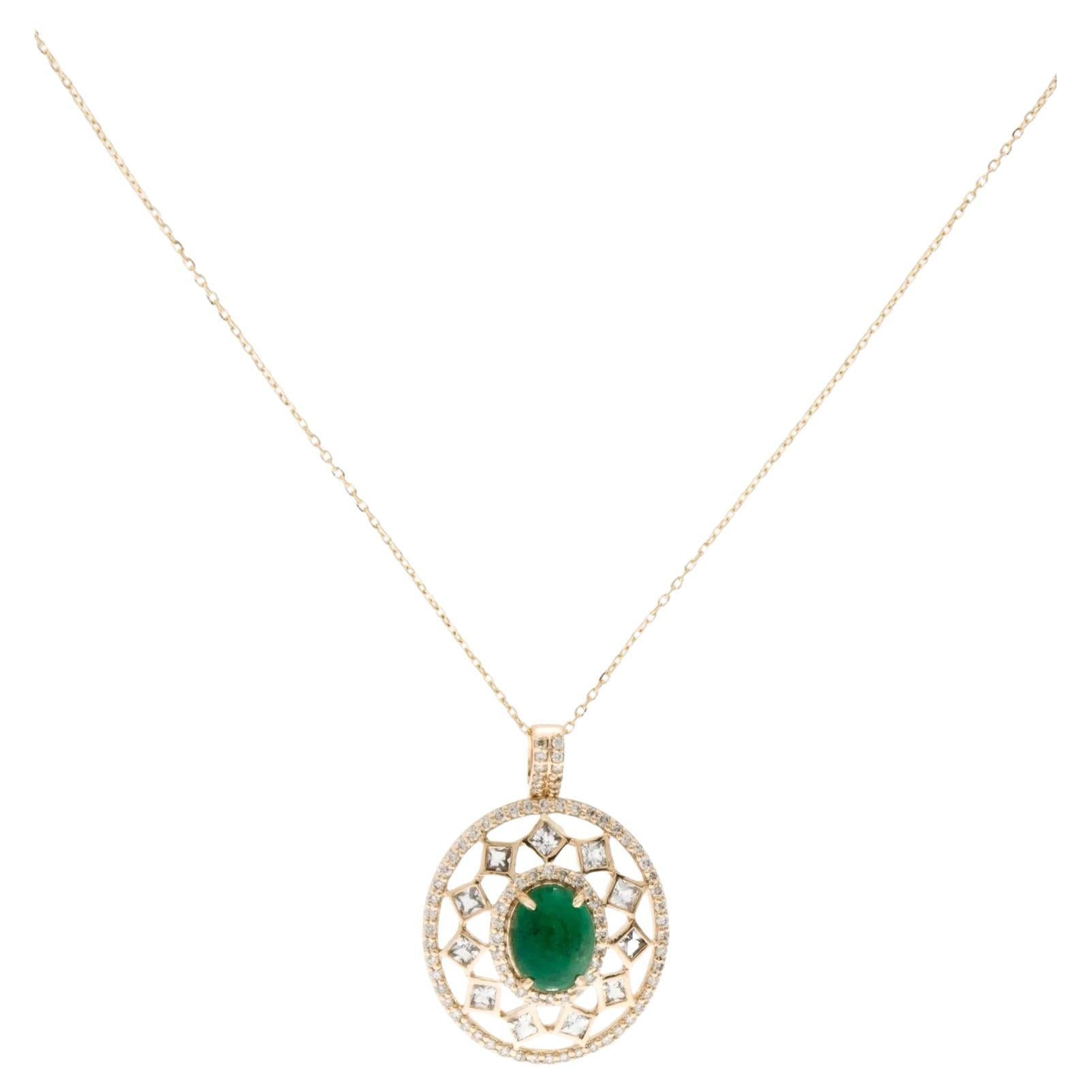 14K Yellow Gold Pendant Necklace Featuring 1.70ct Emerald, 0.84ct Sapphire