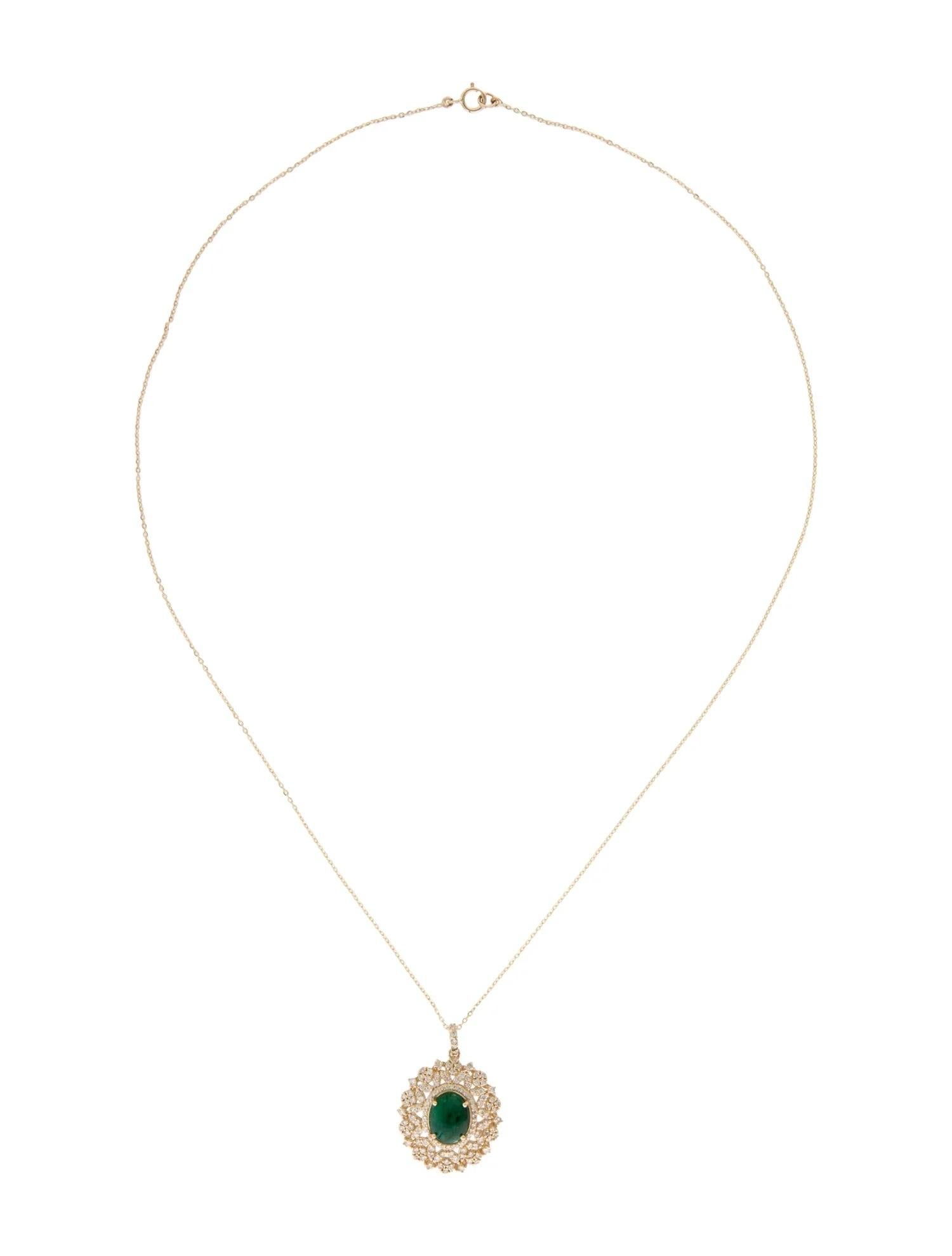 Artiste Collier pendentif en or jaune 14 carats avec cabochon ovale de 9,57 mm et émeraude de 0,67 mm en vente
