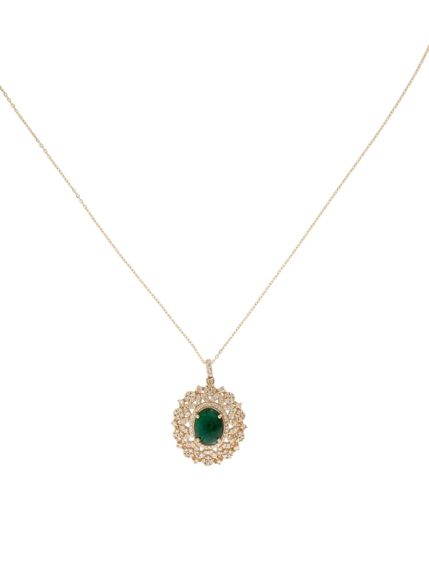 Taille ovale Collier pendentif en or jaune 14 carats avec cabochon ovale de 9,57 mm et émeraude de 0,67 mm en vente