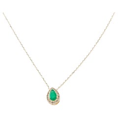 14K Yellow Gold Pendant Necklace with 0.26 Carat Pear Modified Brilliant Emerald