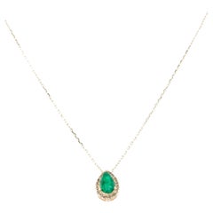 14K Yellow Gold Pendant Necklace with 0.26 Carat Pear Modified Brilliant Emerald