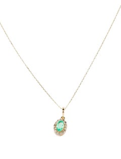 14K Yellow Gold Pendant Necklace with 0.33 Carat Oval Modified Brilliant Emerald