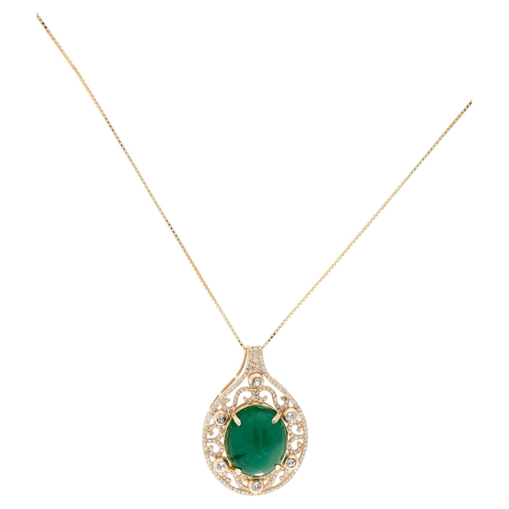 14K Yellow Gold Pendant Necklace with 12.75ct Emerald, Sapphire, & Diamond Accen