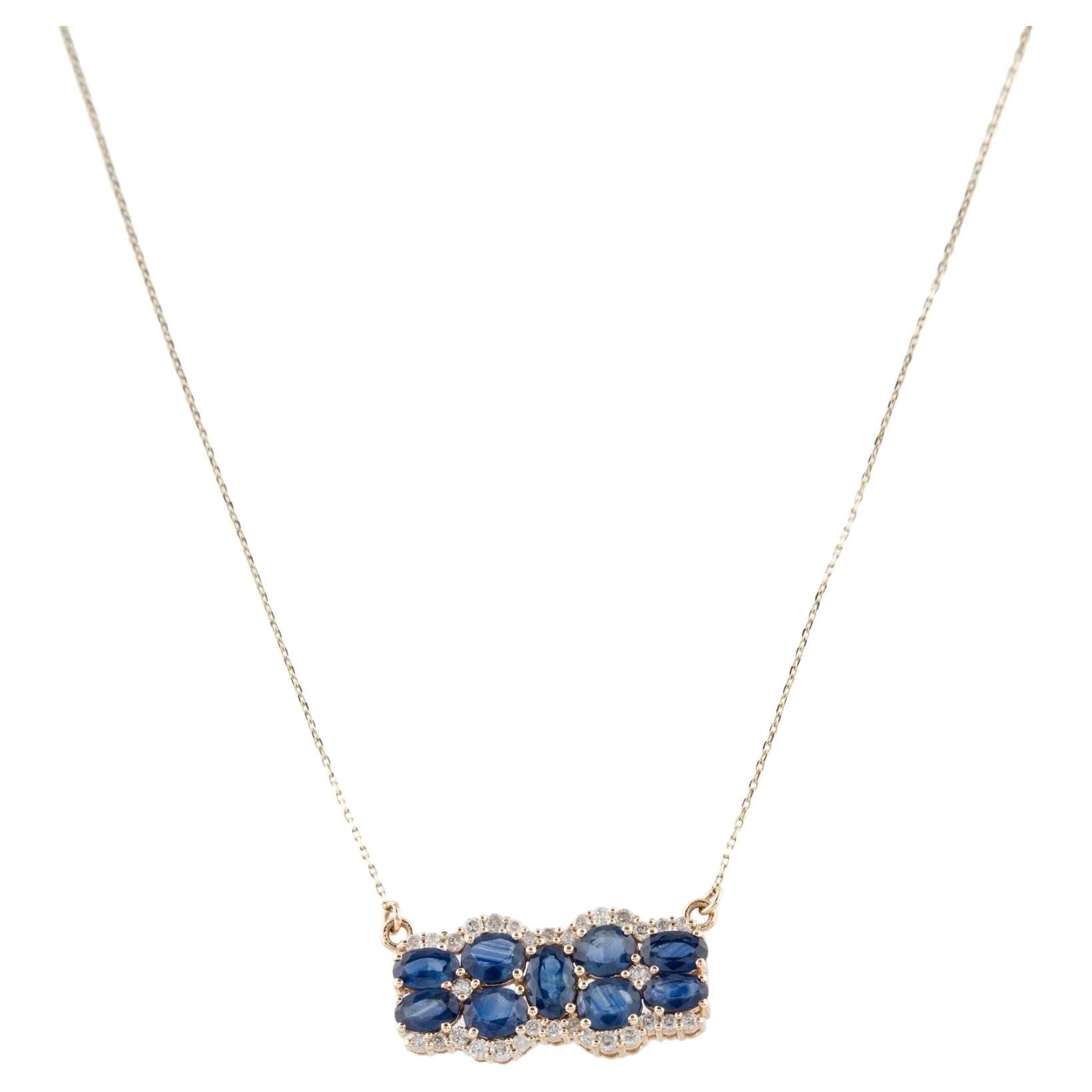 14K Yellow Gold Pendant Necklace with 2.91 Carat Faceted Oval Sapphire & Diamond