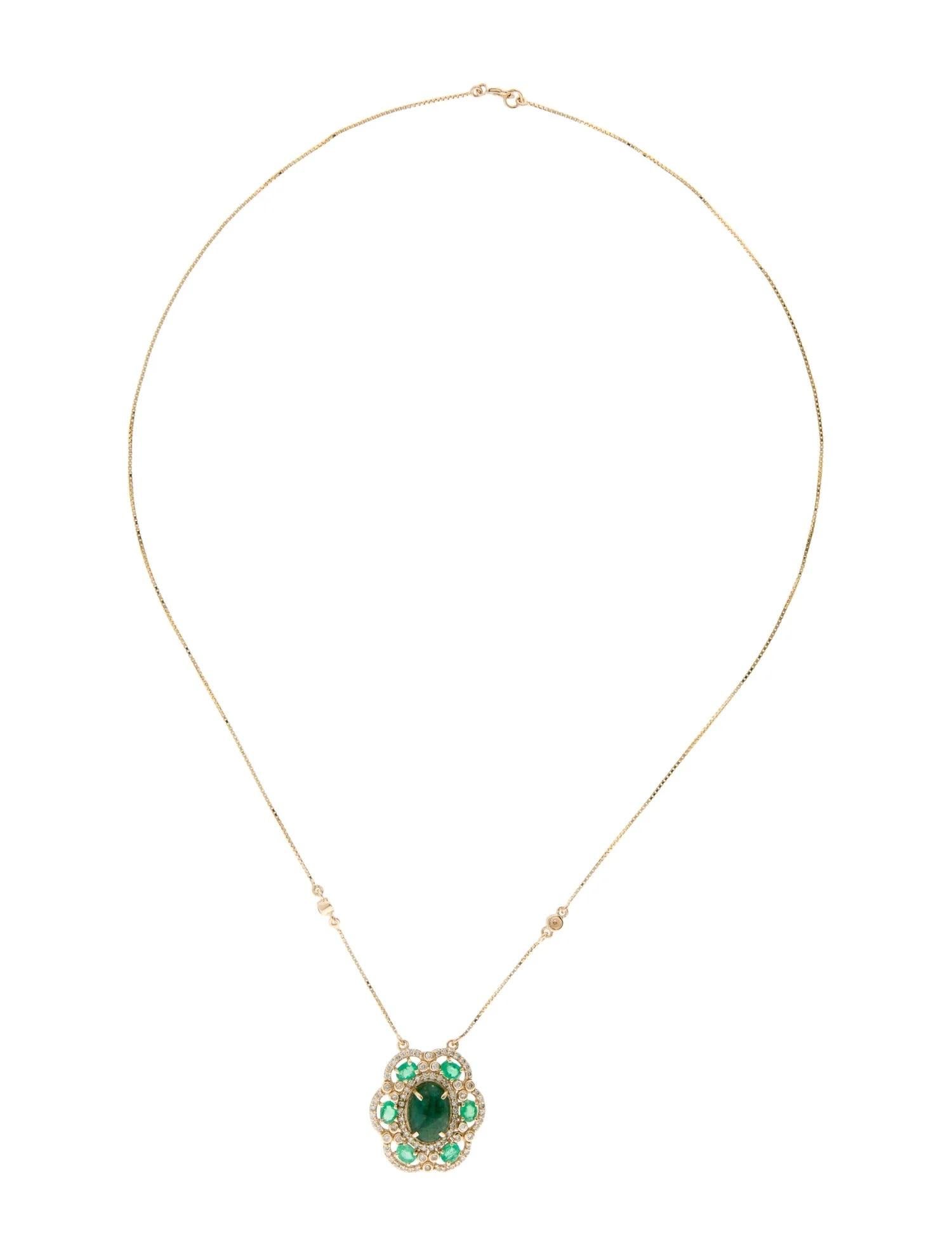 Artist 14K Yellow Gold Pendant Necklace with Oval Emerald, Diamonds, and Sapphire Accen For Sale