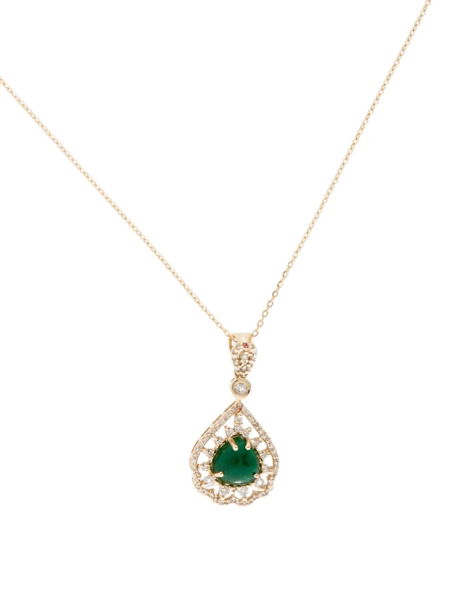 14K Yellow Gold Pendant Necklace with Pear Shaped Emerald & Diamond Accents