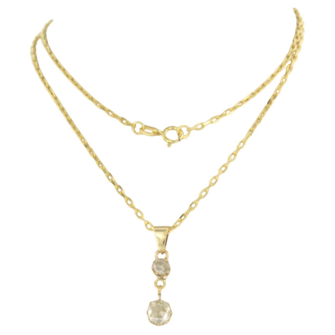 Collier pendentif en or jaune 14k avec diamants taille rose, 0.70ct