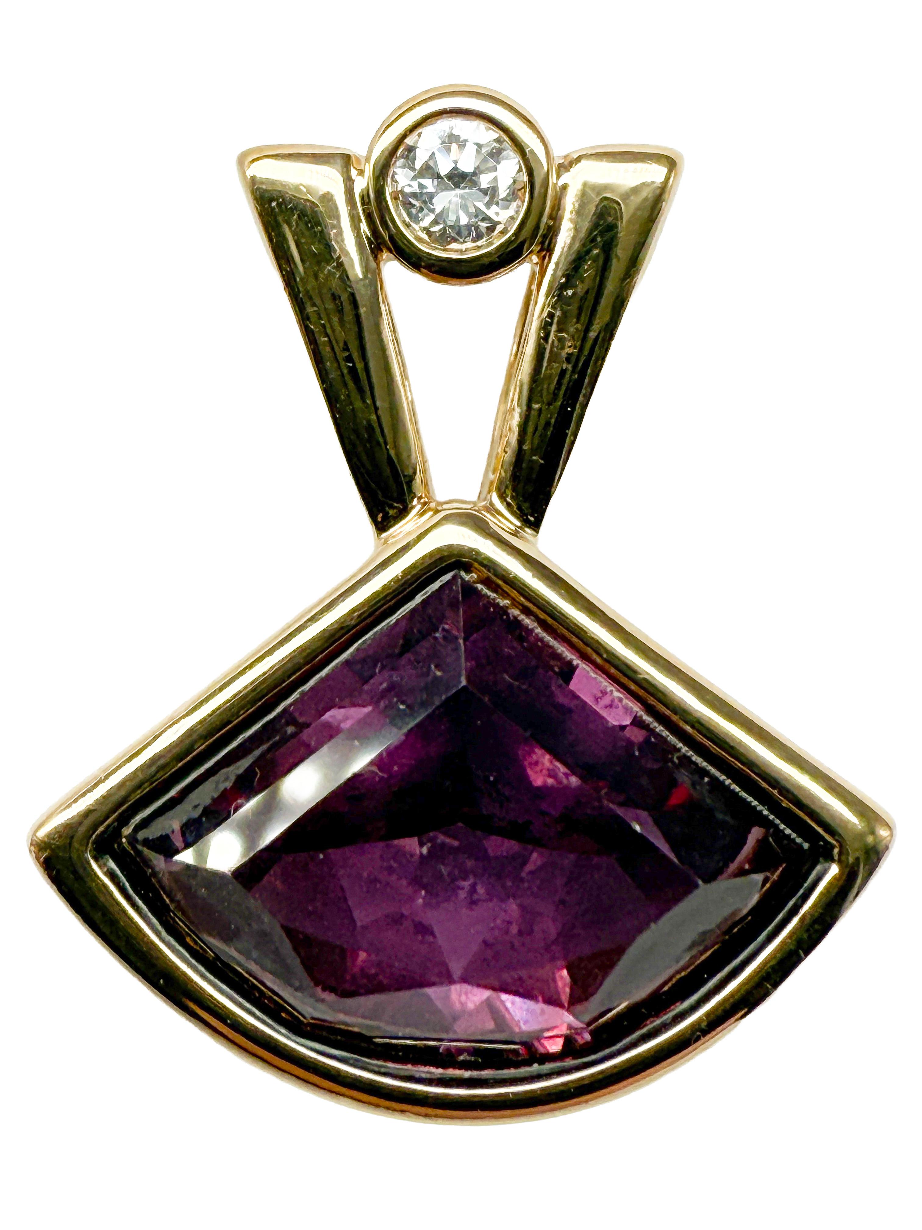 Rétro 14K yellow gold pendant with amethyst and diamonds; certificate included in vendita