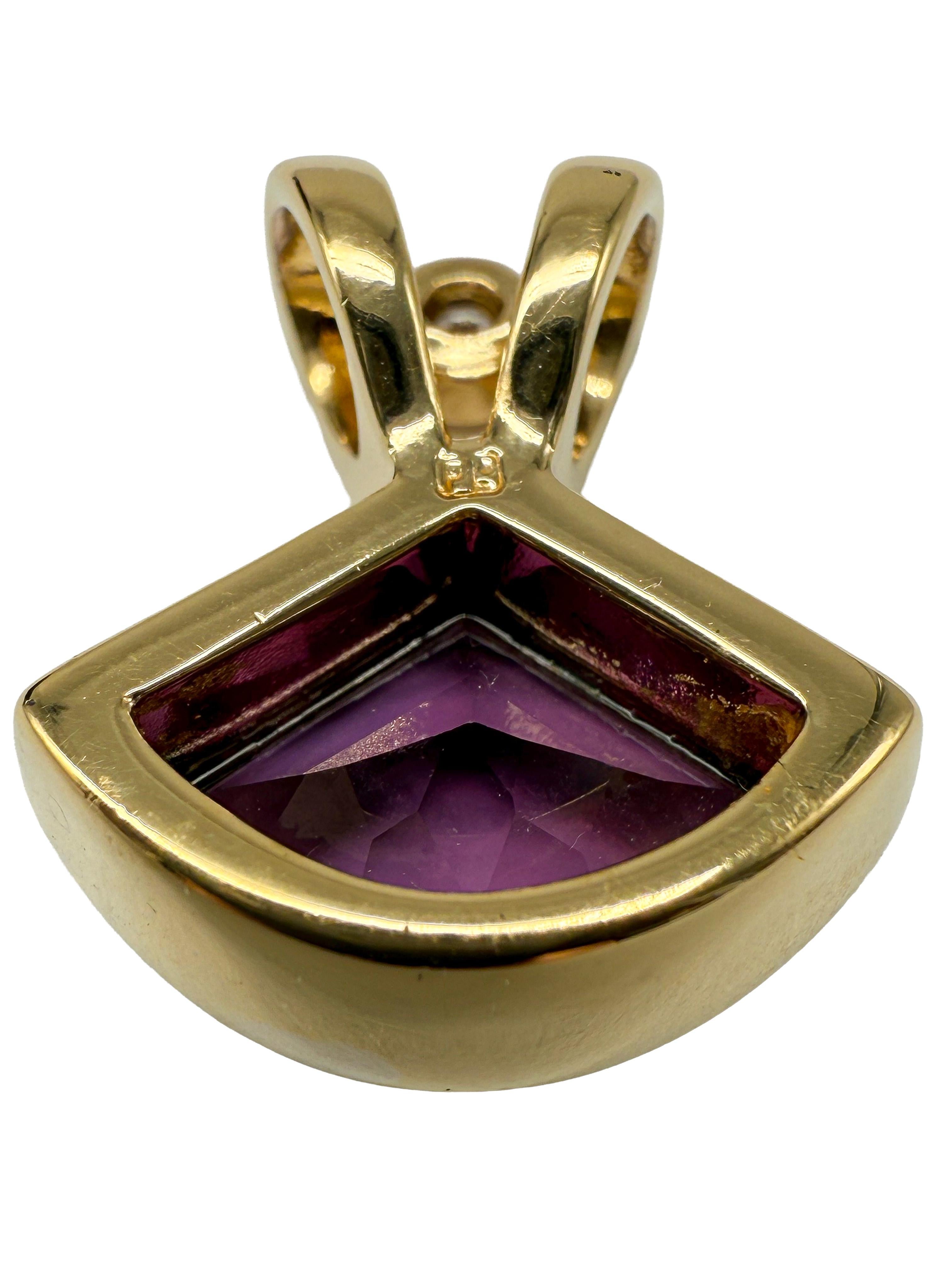 14K yellow gold pendant with amethyst and diamonds; certificate included In condizioni buone in vendita a Berlin, DE