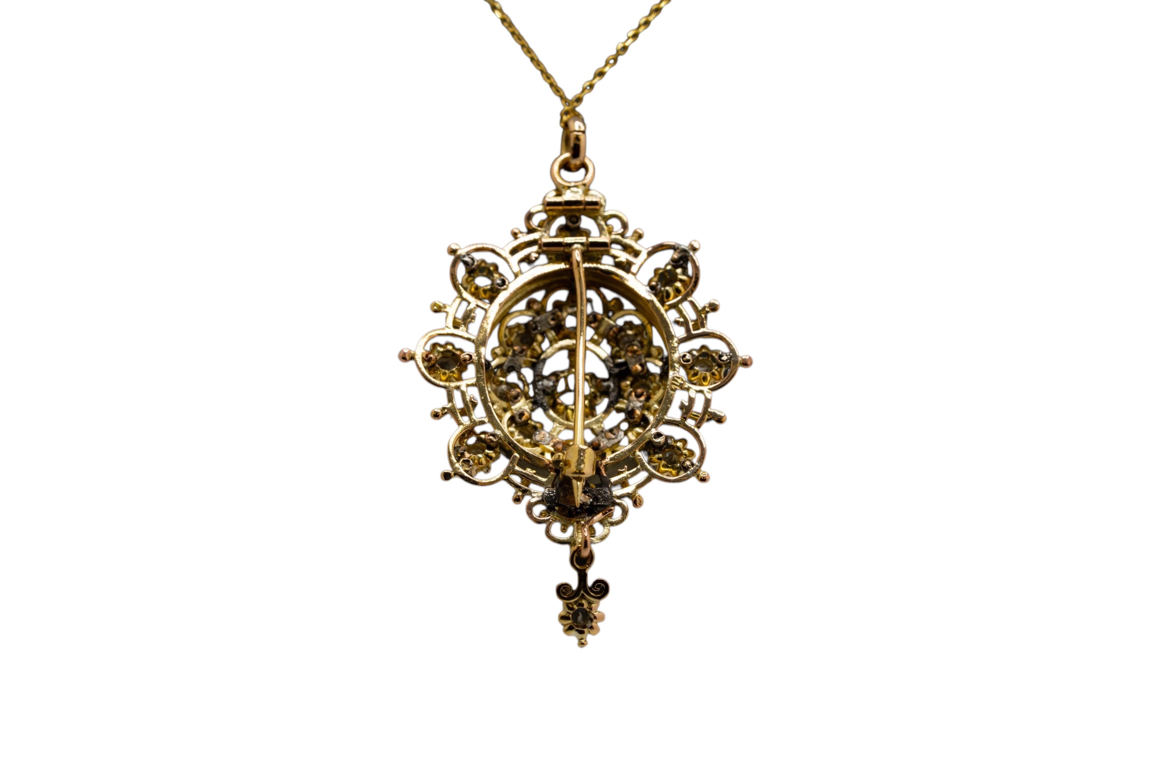 14k Yellow Gold Pendant with Natural Rose Mixed-Cut Diamonds on 18