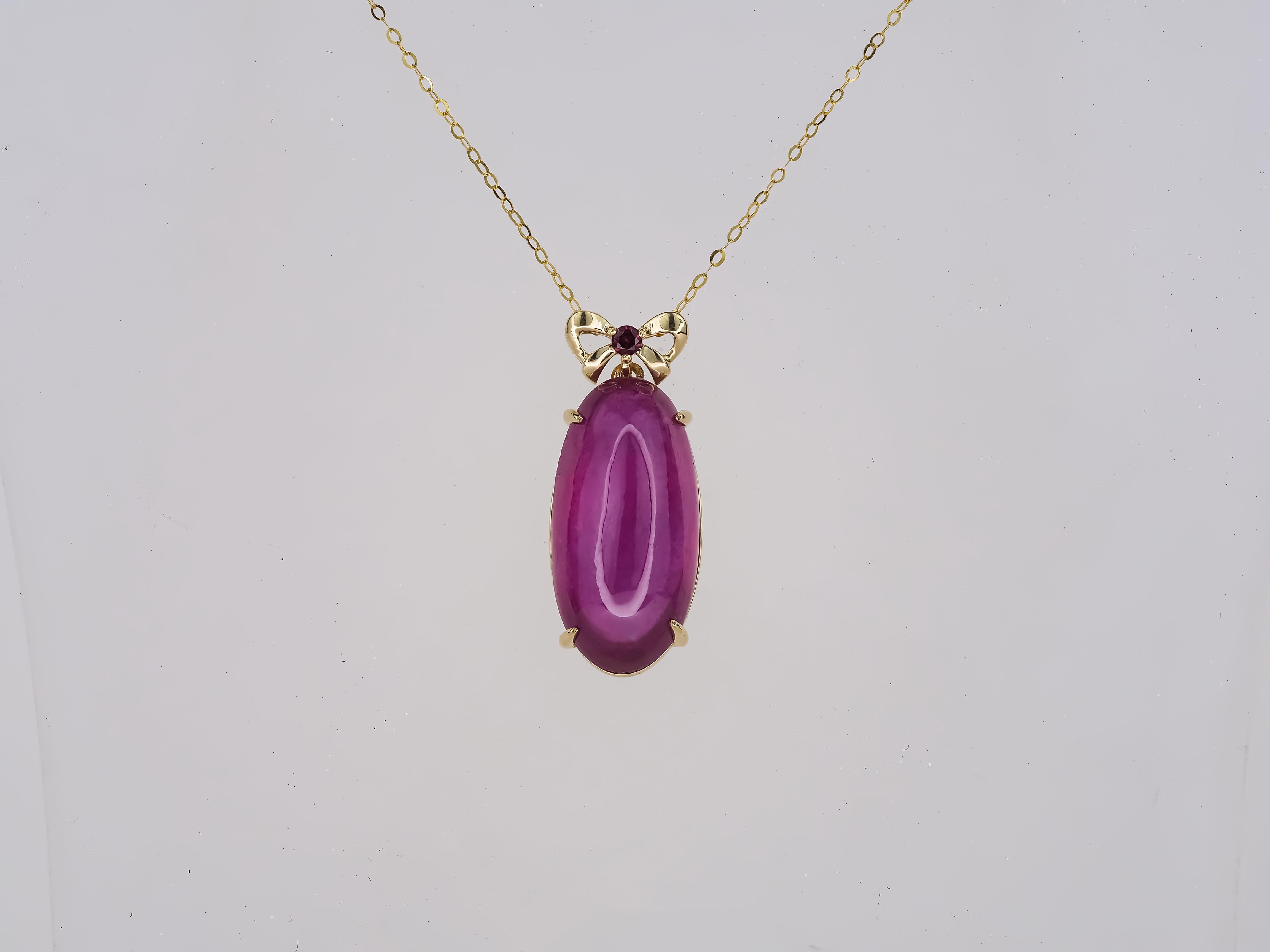 Modern 14k Yellow Gold Pendant with Oval Cabochon Ruby and Pink Sapphire For Sale