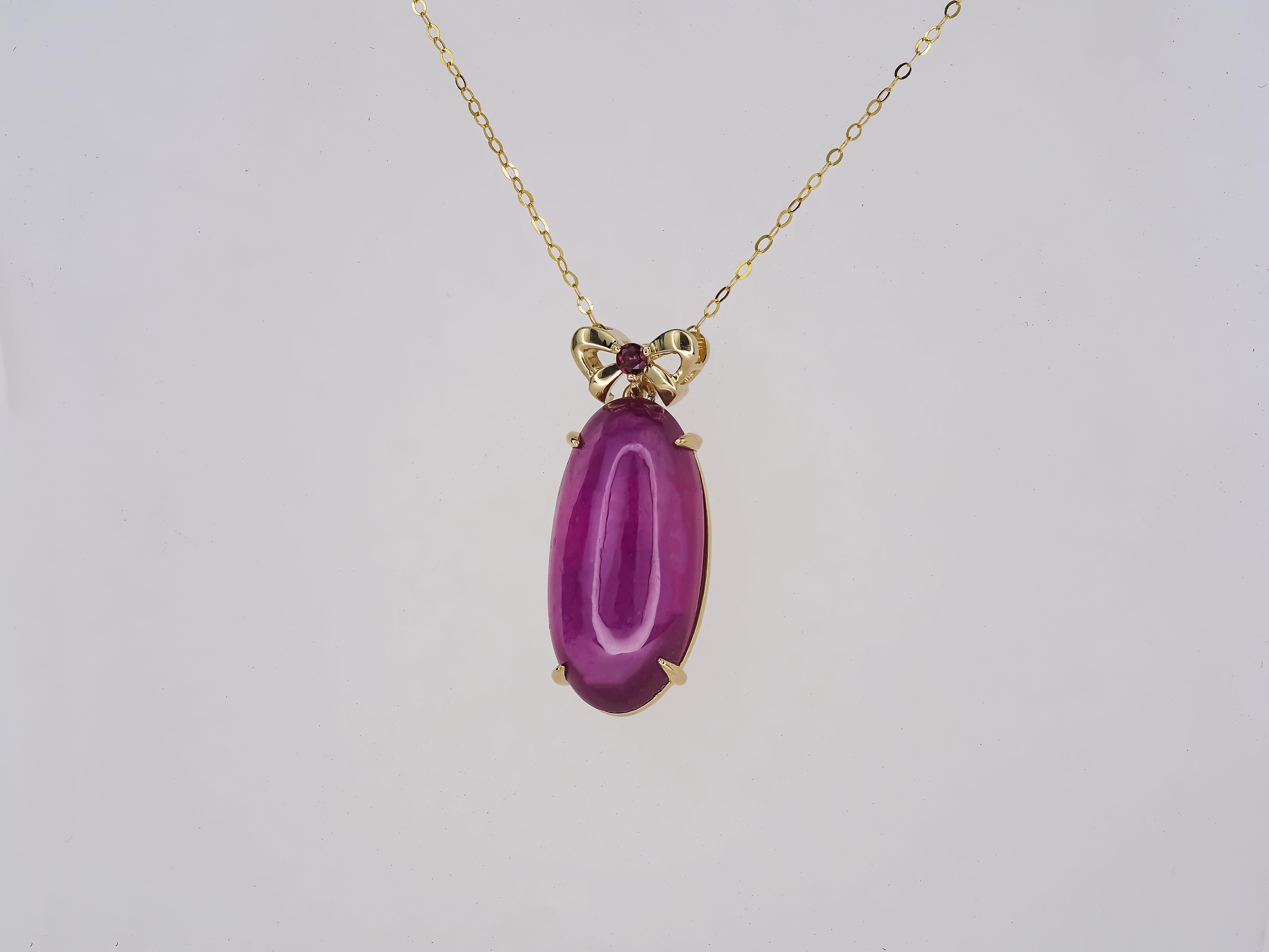 14k Yellow Gold Pendant with Oval Cabochon Ruby and Pink Sapphire In New Condition For Sale In Istanbul, TR