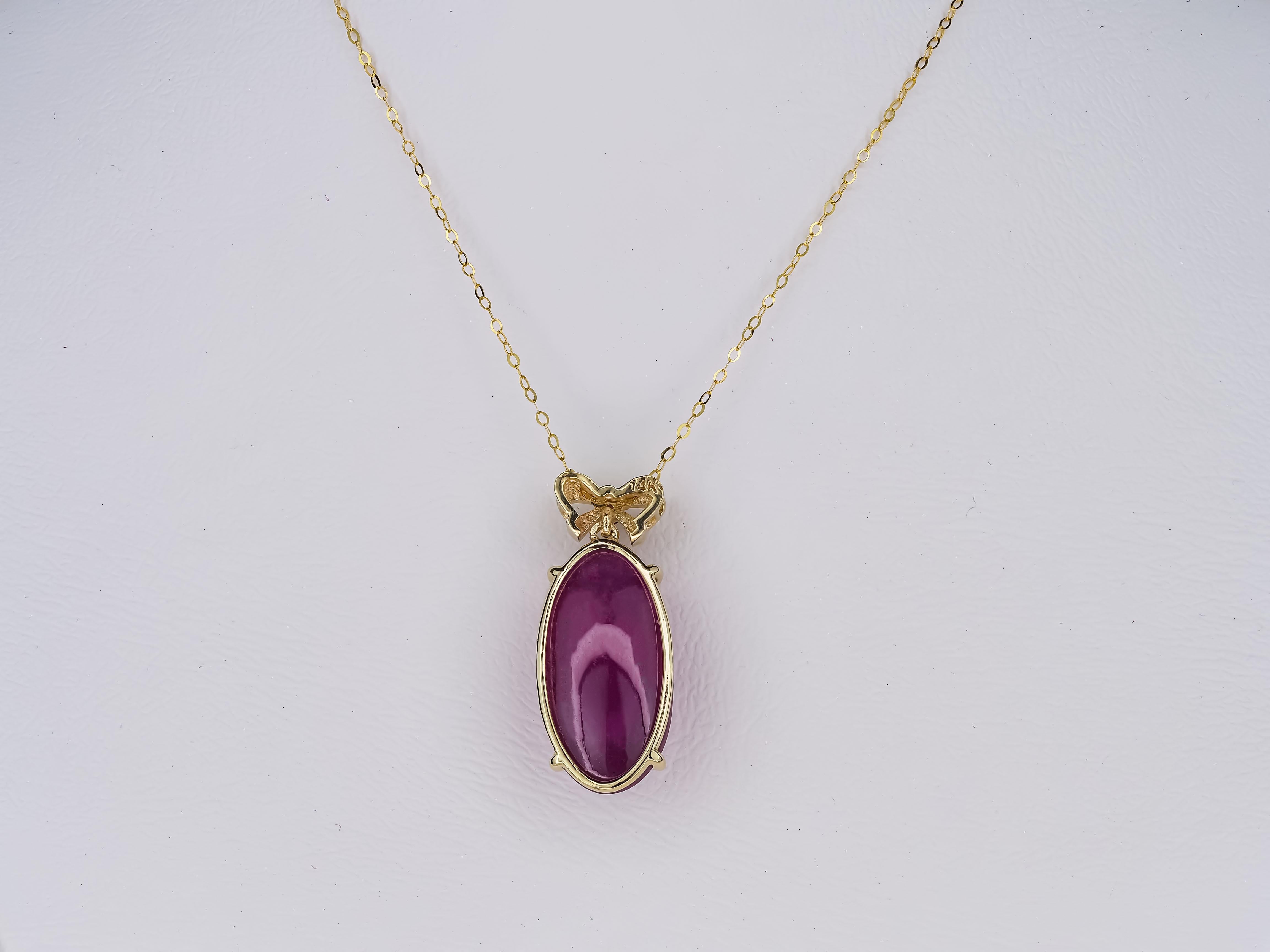 14k Yellow Gold Pendant with Oval Cabochon Ruby and Pink Sapphire For Sale 1