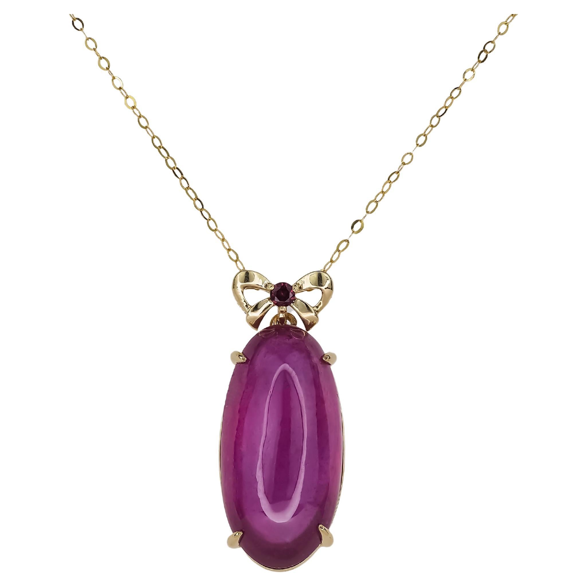 14k Yellow Gold Pendant with Oval Cabochon Ruby and Pink Sapphire For Sale