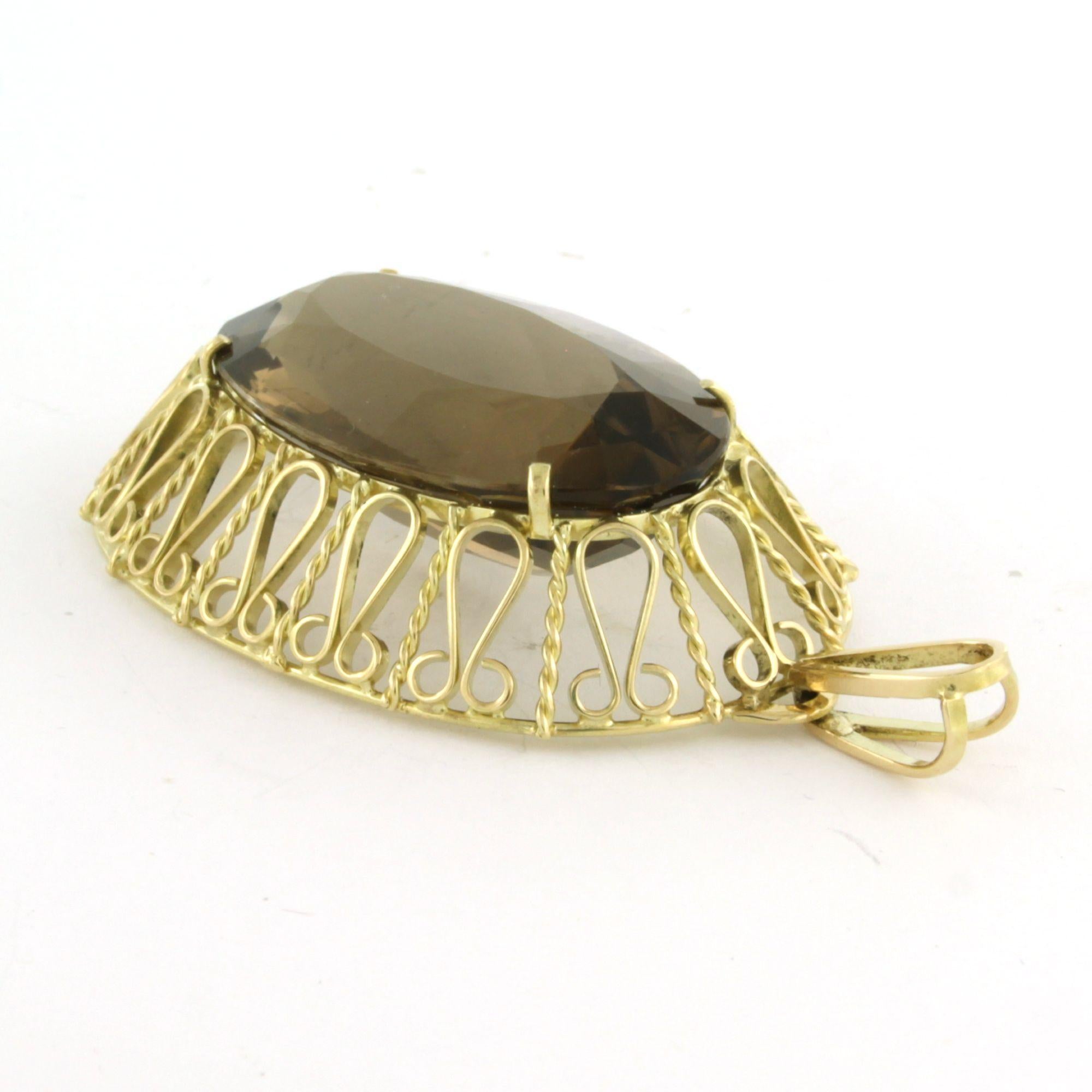 Retro 14k yellow gold pendant with smoky quartz, up to 60.00ct 21.3 grams For Sale
