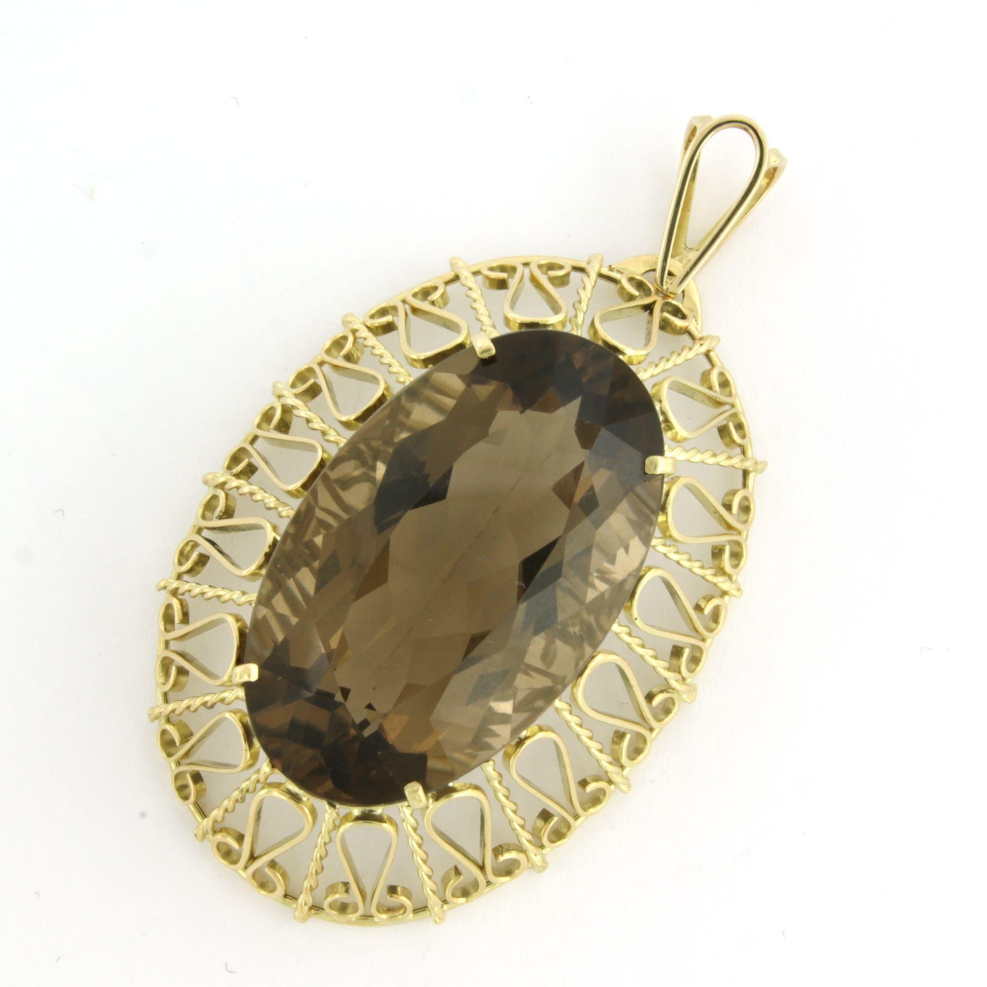 14k yellow gold pendant with smoky quartz, up to 60.00ct 21.3 grams In Excellent Condition For Sale In The Hague, ZH