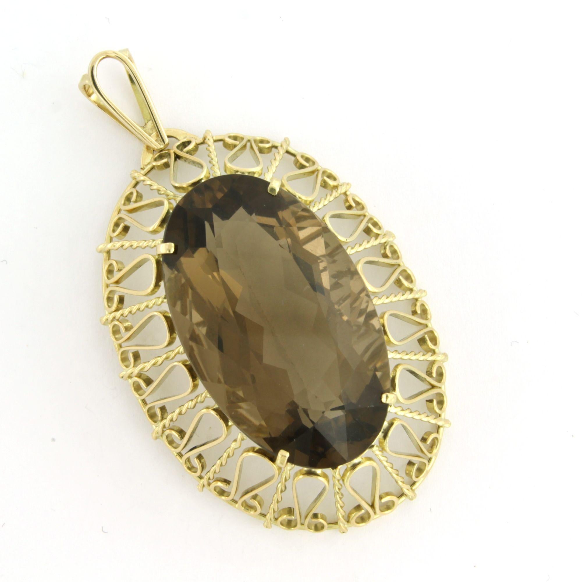 Women's 14k yellow gold pendant with smoky quartz, up to 60.00ct 21.3 grams For Sale