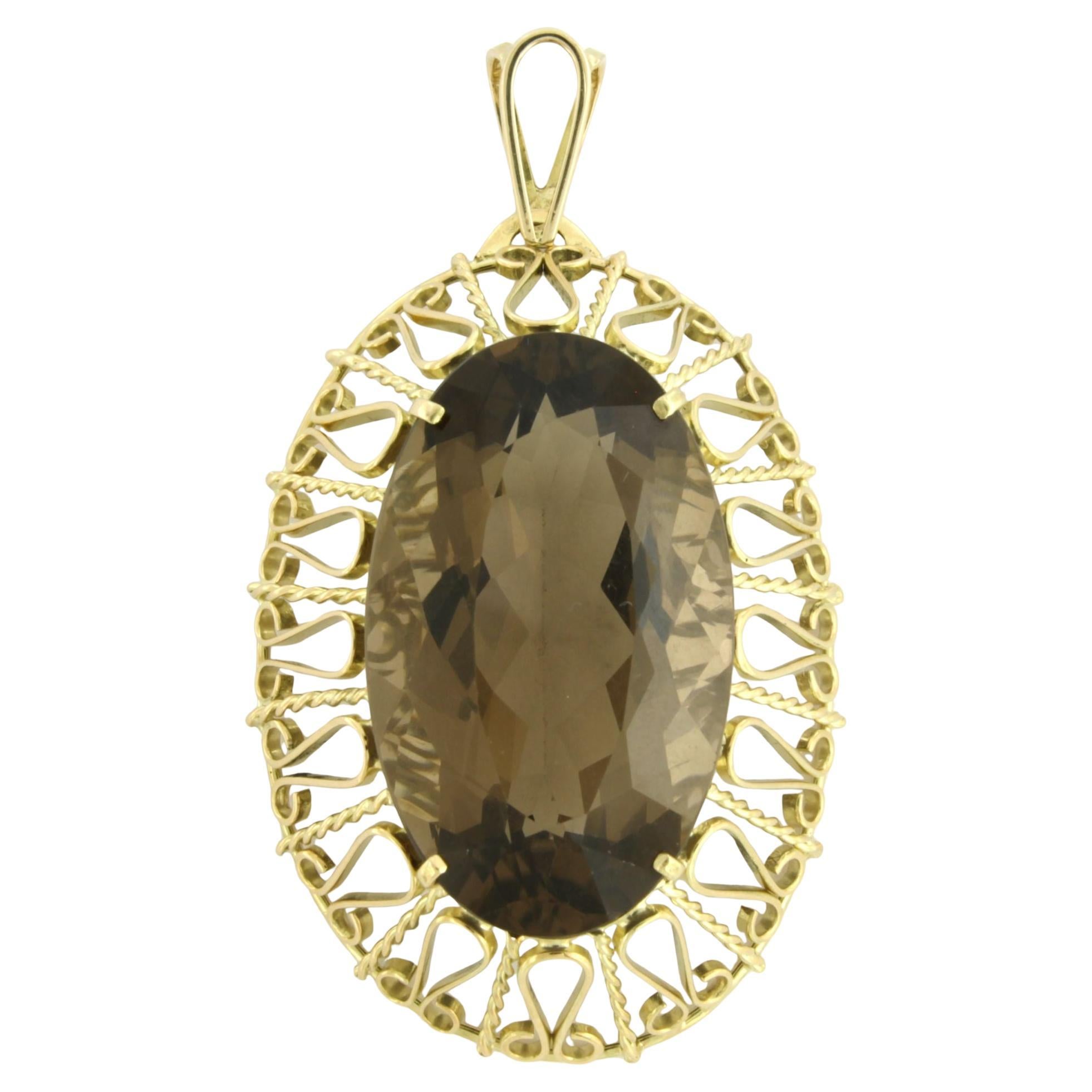 14k yellow gold pendant with smoky quartz, up to 60.00ct 21.3 grams For Sale