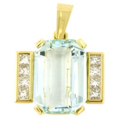 Anhänger aus 14-karätigem Gelbgold mit Topas und Diamanten im Prinzessschliff (1,30 Karat), 6,6 Gramm