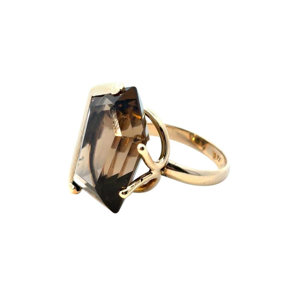 Pentagon-förmiger Vintage-Edelsteinring aus 14 Karat Gelbgold mit Rauchquarz im Angebot 4