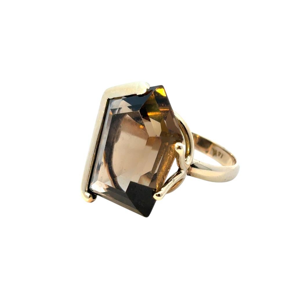 Pentagon-förmiger Vintage-Edelsteinring aus 14 Karat Gelbgold mit Rauchquarz im Angebot 5