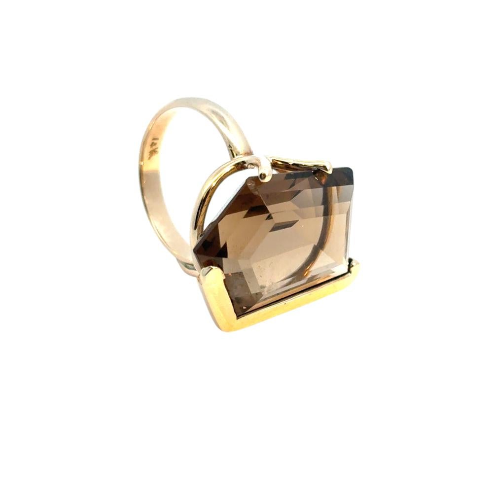 Pentagon-förmiger Vintage-Edelsteinring aus 14 Karat Gelbgold mit Rauchquarz im Angebot 6