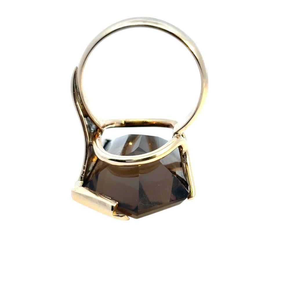 Pentagon-förmiger Vintage-Edelsteinring aus 14 Karat Gelbgold mit Rauchquarz im Angebot 7