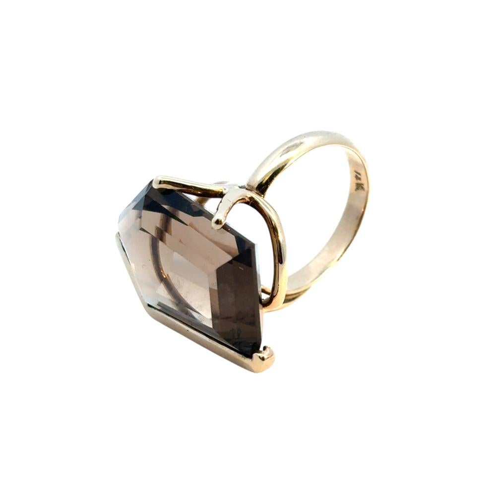 Pentagon-förmiger Vintage-Edelsteinring aus 14 Karat Gelbgold mit Rauchquarz im Angebot 8