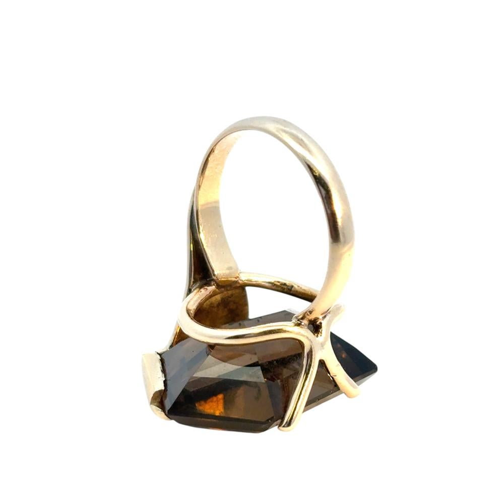 Pentagon-förmiger Vintage-Edelsteinring aus 14 Karat Gelbgold mit Rauchquarz im Angebot 9