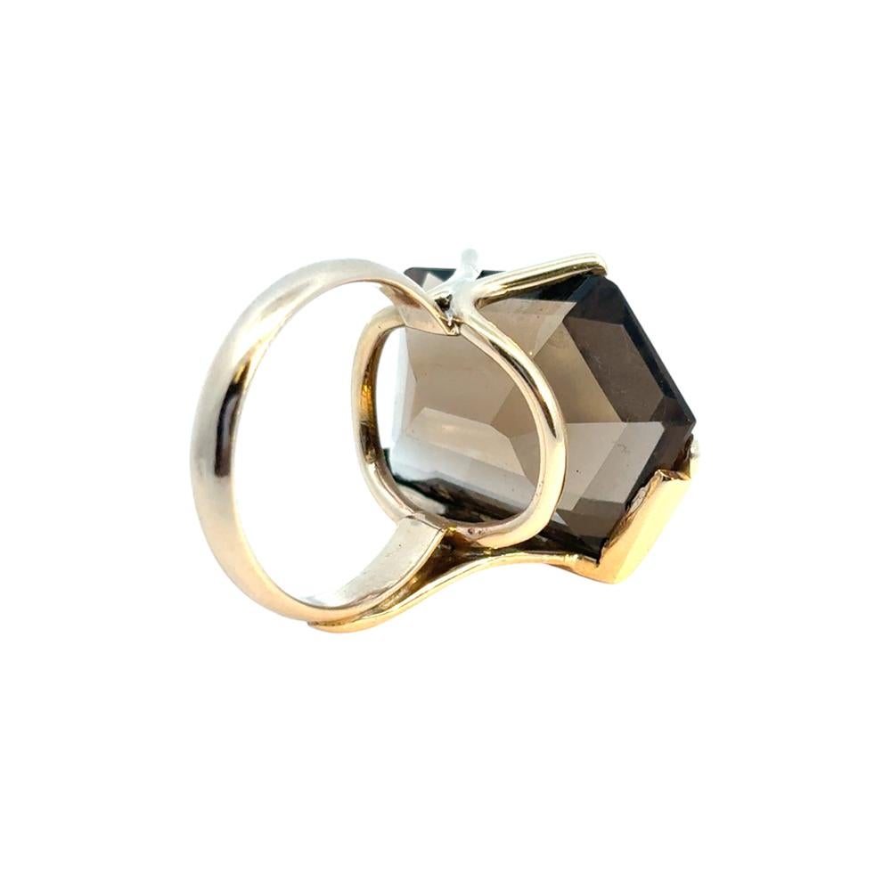 Pentagon-förmiger Vintage-Edelsteinring aus 14 Karat Gelbgold mit Rauchquarz im Angebot 10