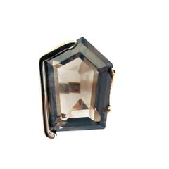 Vintage 14k Yellow Gold Pentagon Shaped Smoky Quartz Gemstone Ring