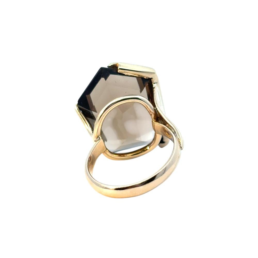 Pentagon-förmiger Vintage-Edelsteinring aus 14 Karat Gelbgold mit Rauchquarz für Damen oder Herren im Angebot