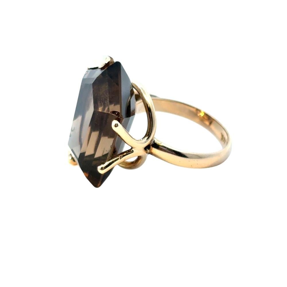 Pentagon-förmiger Vintage-Edelsteinring aus 14 Karat Gelbgold mit Rauchquarz im Angebot 3